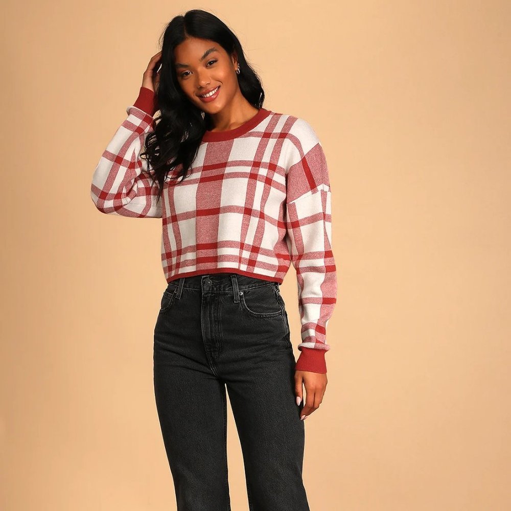 Lulu's - Gingham After Class Rust Red Plaid Pullo… - image 1
